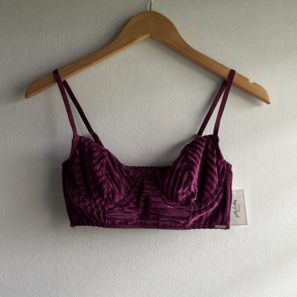 Gilly Hicks Velvet Striped Bralette Women Small Burgundy Y2K Coquette NWT
